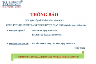 CÔNG TY TNHH SXTM TRANG THIẾT BỊ Y TẾ PHAN ANH THÔNG BÁO : LỊCH NGHỈ LỄ QUỐC KHÁNH NĂM 2026