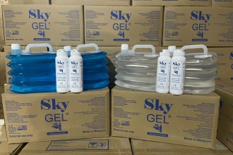 Cont gel siêu âm SKY- Malaysia đã xuống hàng ở kho PA số lượng nhiều.  Về đủ màu : xanh - trắng.