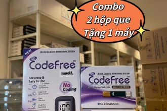 Mã que thử đường huyết SD CODE FREE với chương trình khuyến mãi: Mua 2 hộp que - Tặng 1 máy đường huyết cùng hãng